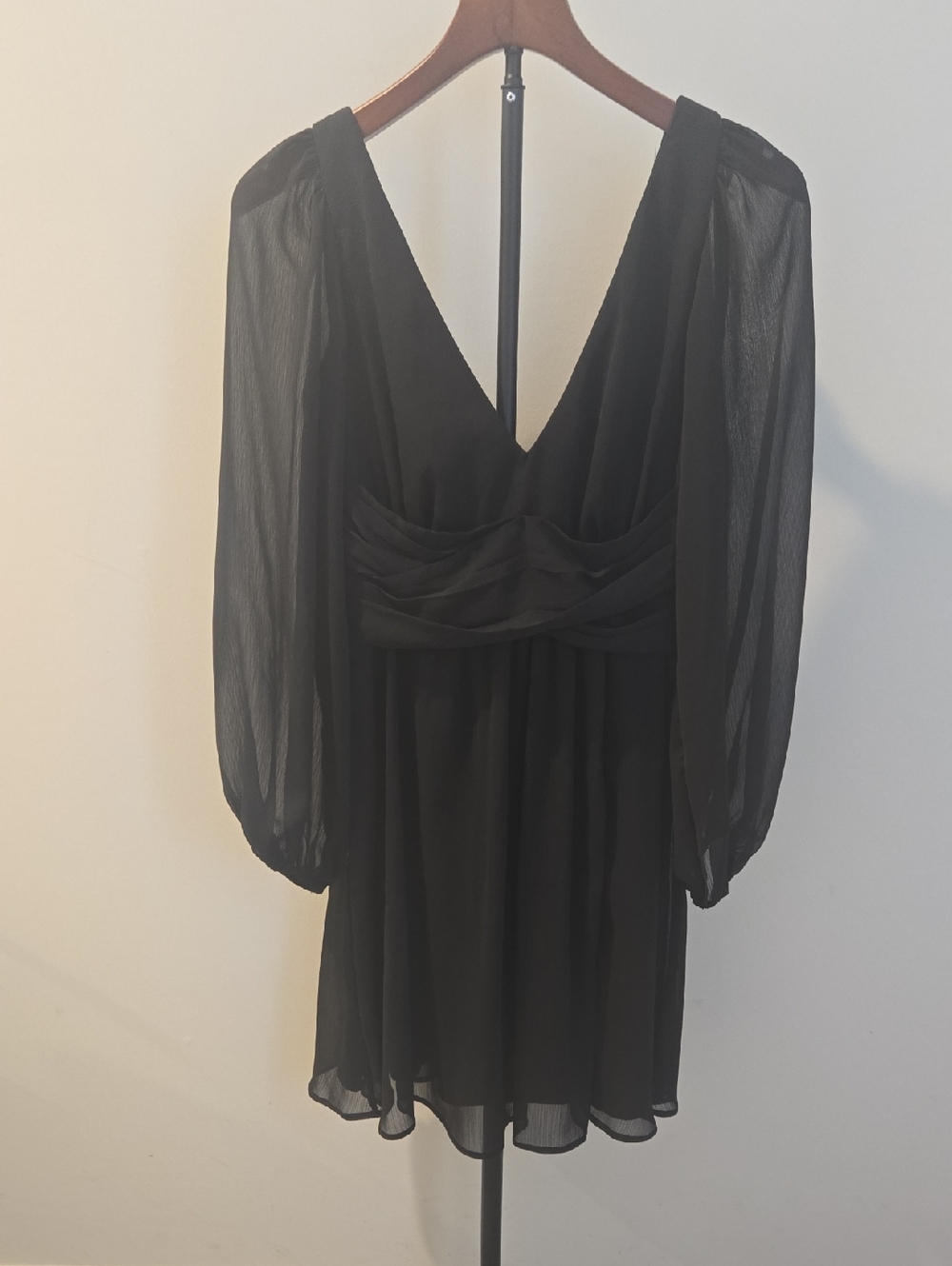 Lulu's Black Sheer Long-Sleeve V-Neck Mini Dress